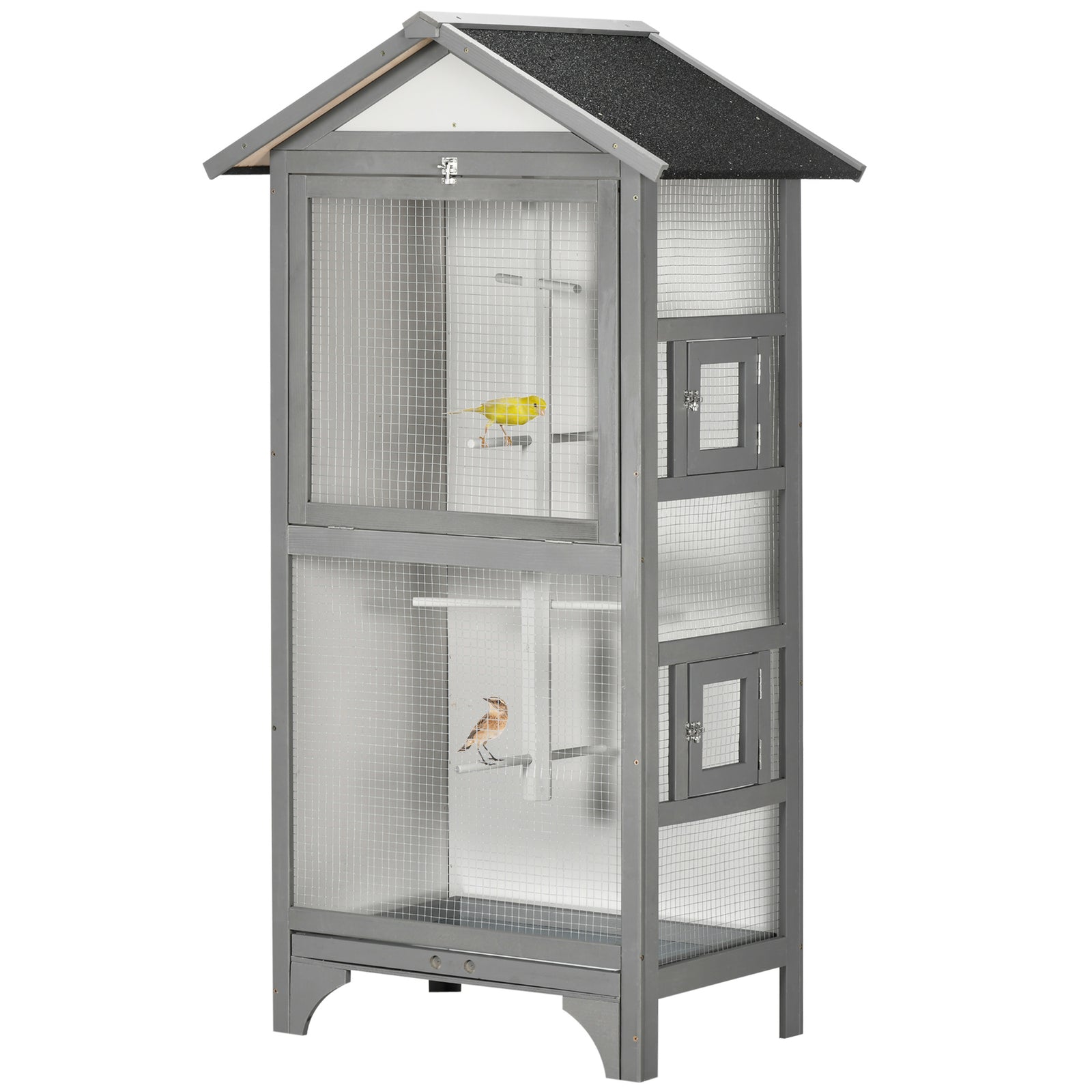 Wooden Bird Aviary, Outdoor Bird Cage For Finch, Canary W/ Tray - Grey
