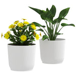 Round Plant Pots Outdoor 22cm For Garden Decoration | Set of 2 | White