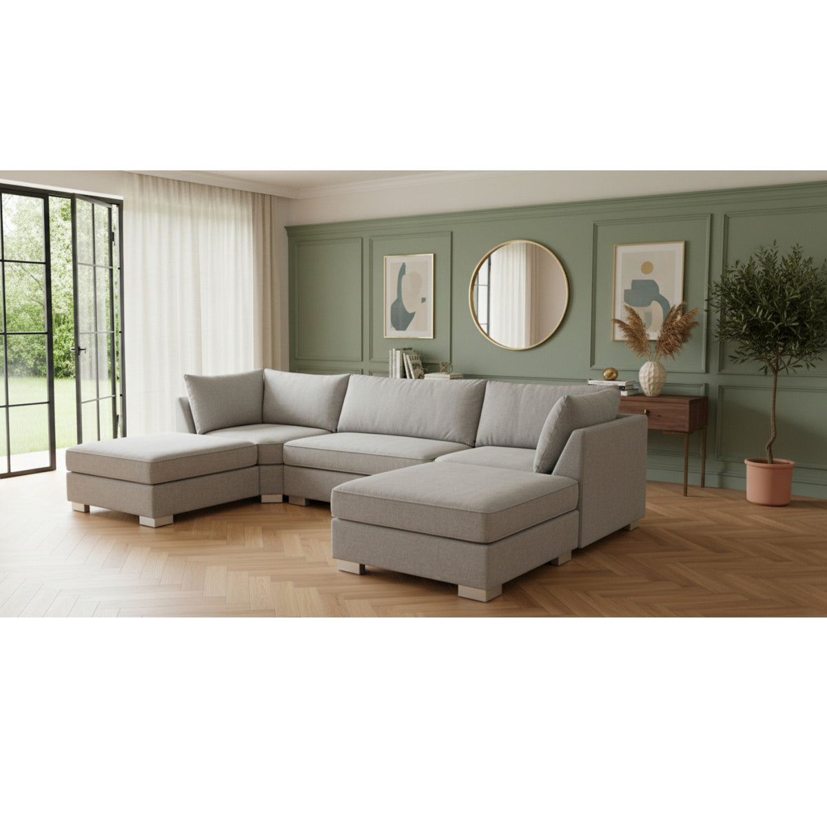 The Wentworth U-shaped Modular Corner Sofa With Deep Seat | 5 Seat | Grey
