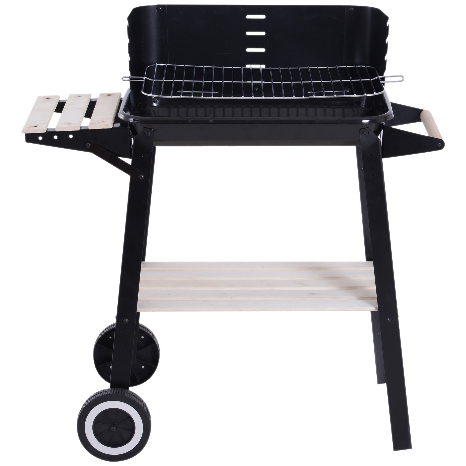 Trolley Charcoal Bbq, Side Trays, Wheels | Black
