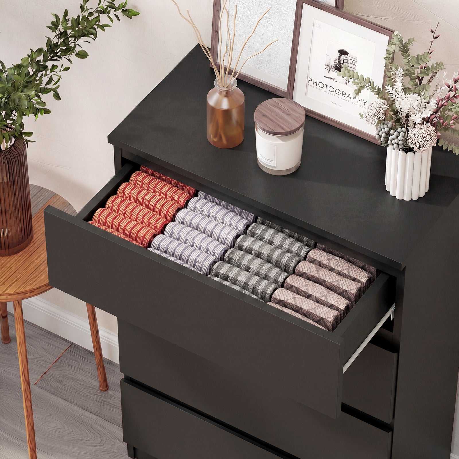 Bedroom Chest Of Drawers, 5 Drawers Dresser, Drawer Unit | Black