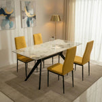 San Diego Marble Top Dining Table With Emily Leather Chairs | Mustard