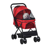 Pet Stroller Dog Foldable Travel Carriage With Reversible Handle | Red