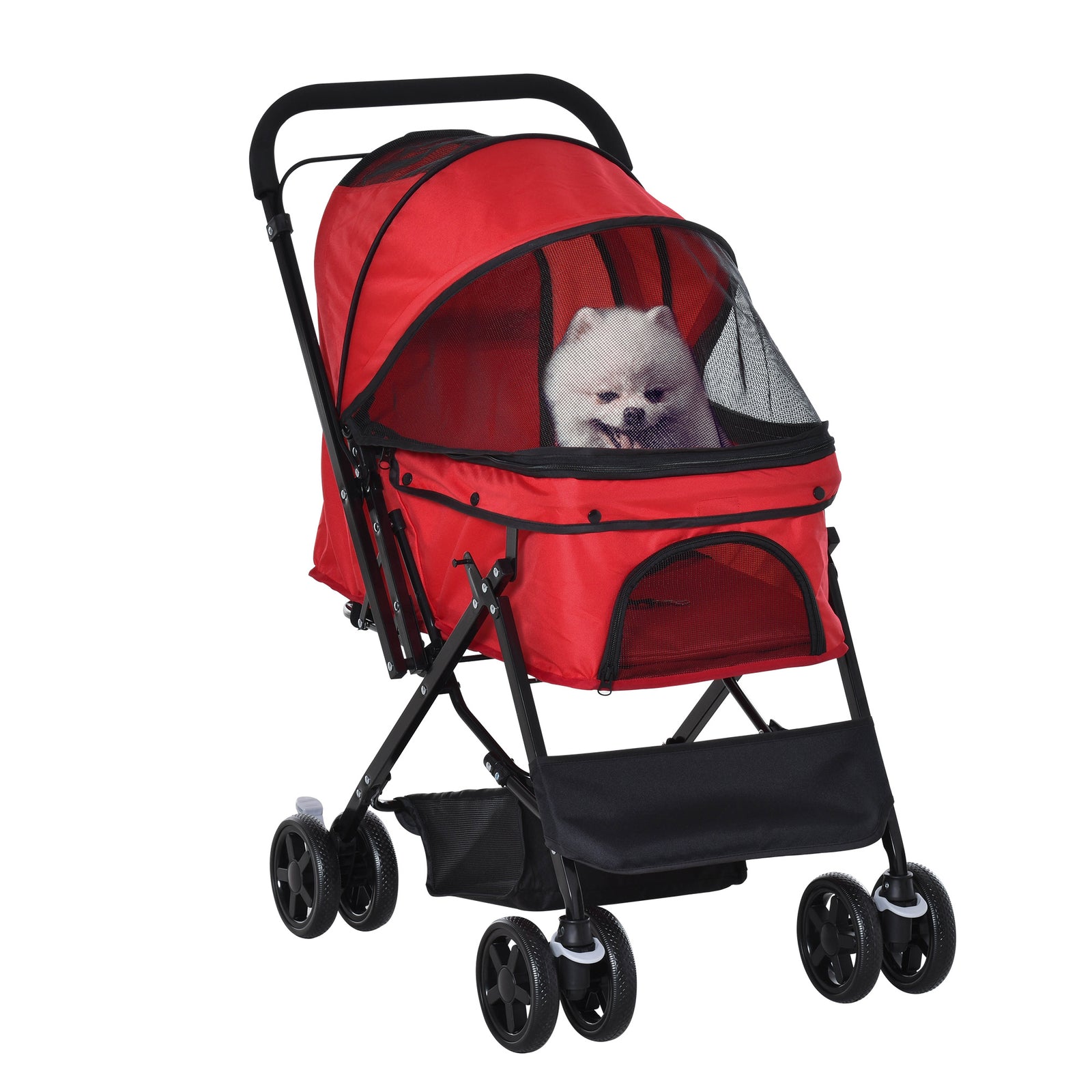 Pet Stroller Dog Foldable Travel Carriage With Reversible Handle | Red