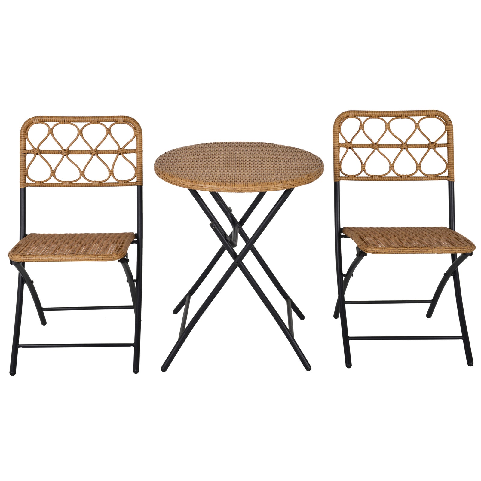 3 Pcs Folding Rattan Wicker Bistro Set, Coffee Table Set | Natura