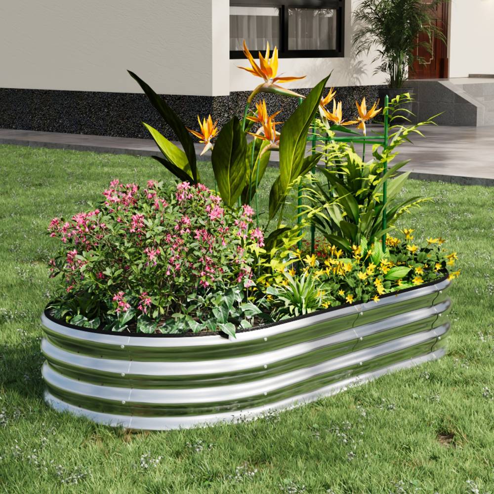 Galvanized Metal Raised Garden Bed – Elevated Planter Box With Safety Edging, Silver, 120cm/160cm W X 80cm D X 30cm H | Large | Silver