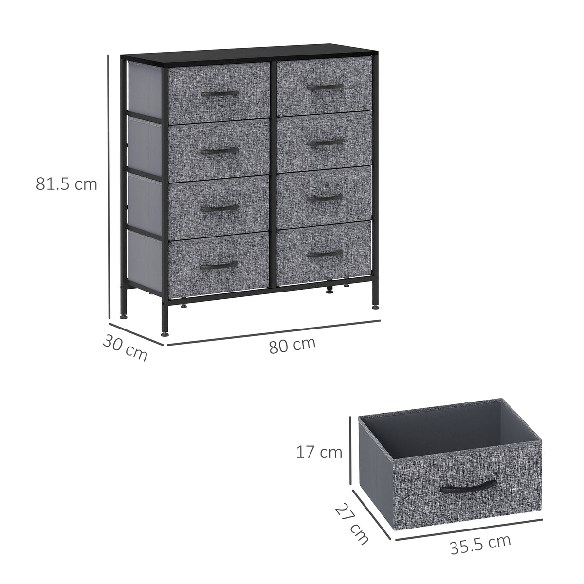 HOMCOM 8 Drawer Fabric Chest Of Drawers W/ Wooden Top For Hallway