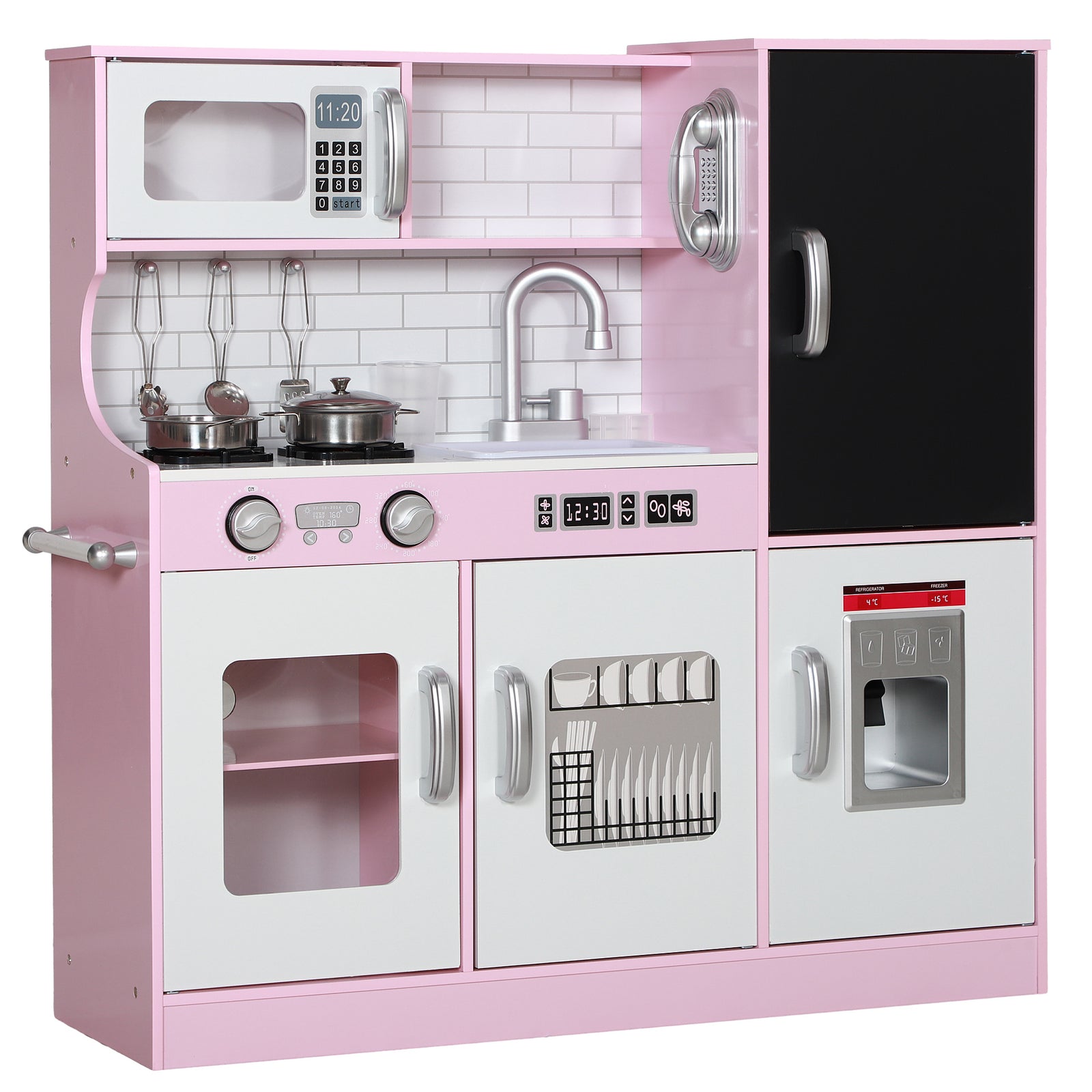 Play Kitchen, Pretend Toy Kitchen W/ Phone, Chalkboard, Sink