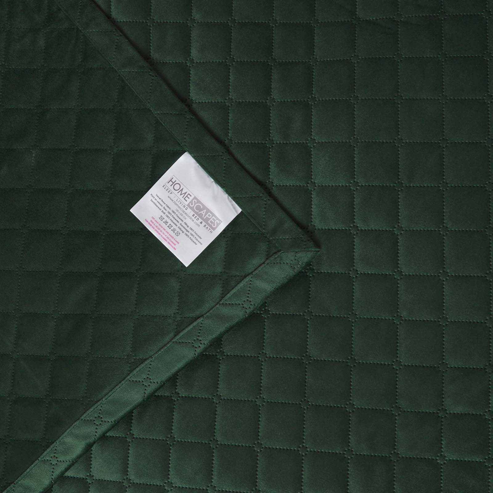 Diamond Quilted Velvet Bed Throw | 150cm x 200cm | Green