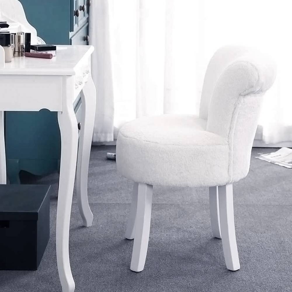 Modern Plush Upholstered Dressing Table Chair With White Legs
