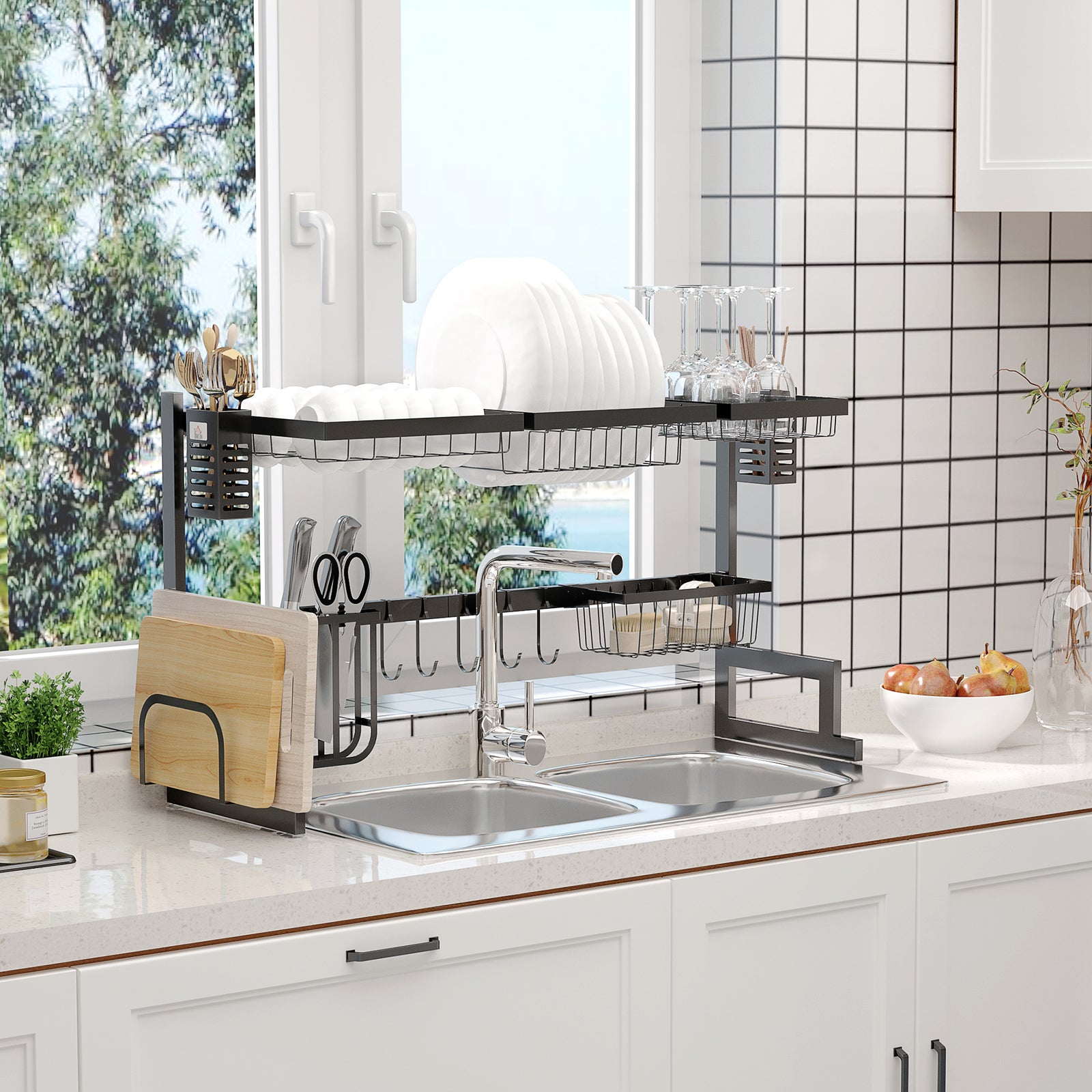 93cm Space Saving Over The Sink Dish Drainer Rack