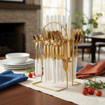 24-piece Stainless Steel Cutlery Set With Storage Rack | White