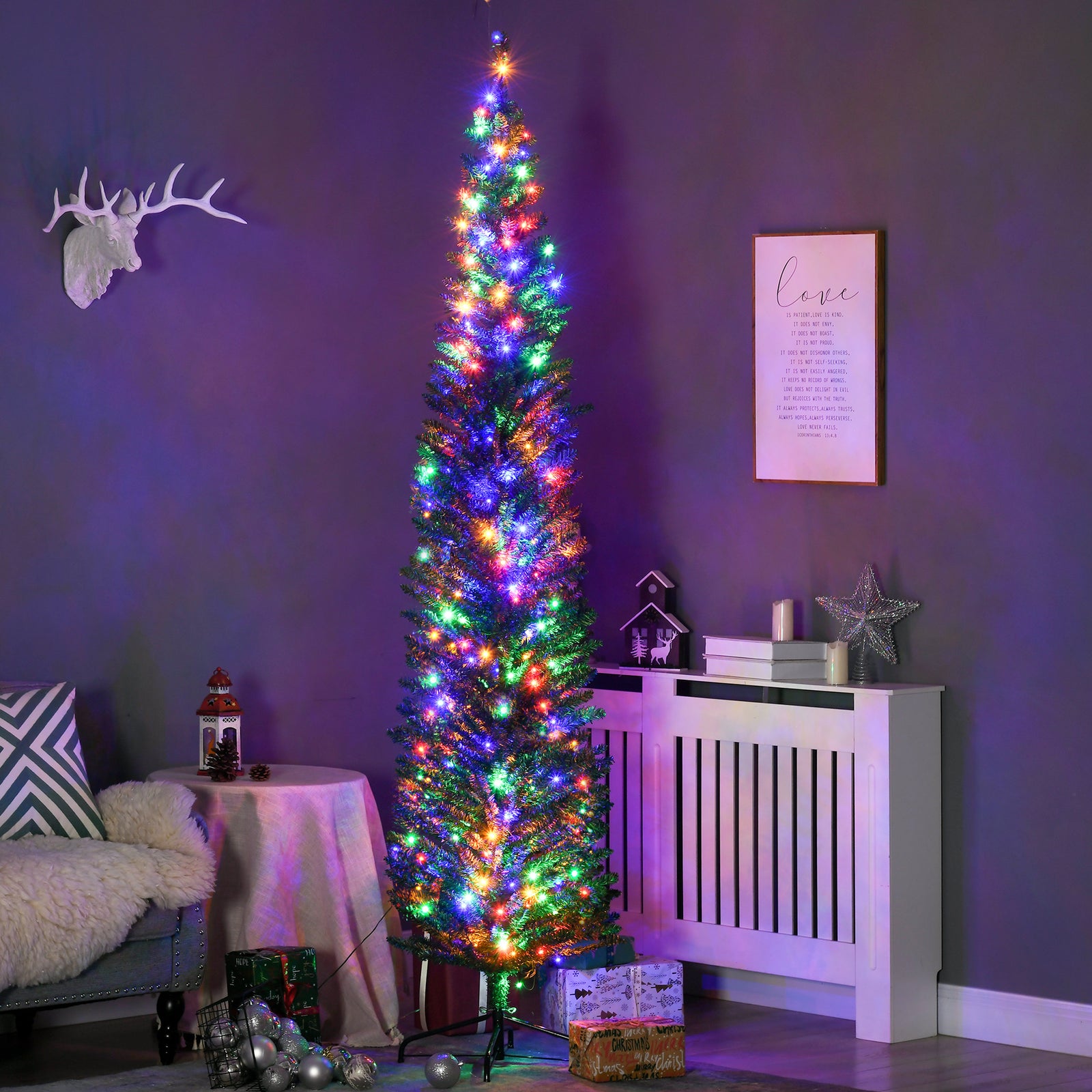 6/7.5ft Artificial Pencil Christmas Tree With Steel Base | 7.5ft | Green