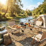 4ft Folding Camping Table, Picnic Table With Roll Up Top, Carrying Bag | Dark Brown