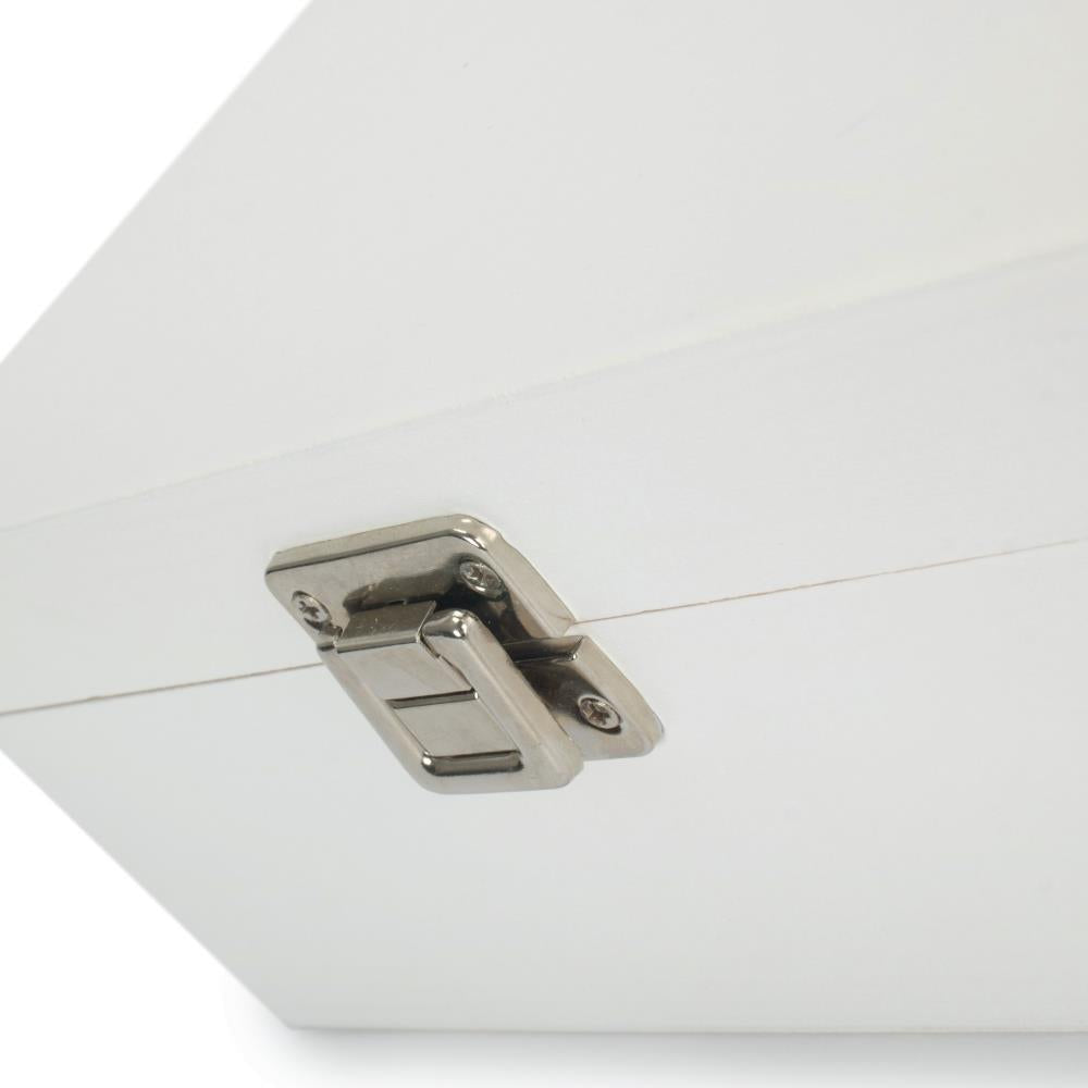 24cm Square White Soft Wood Box