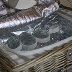 Grey Checked Picnic Wicker Basket With Cooler | 4-Person | Gray
