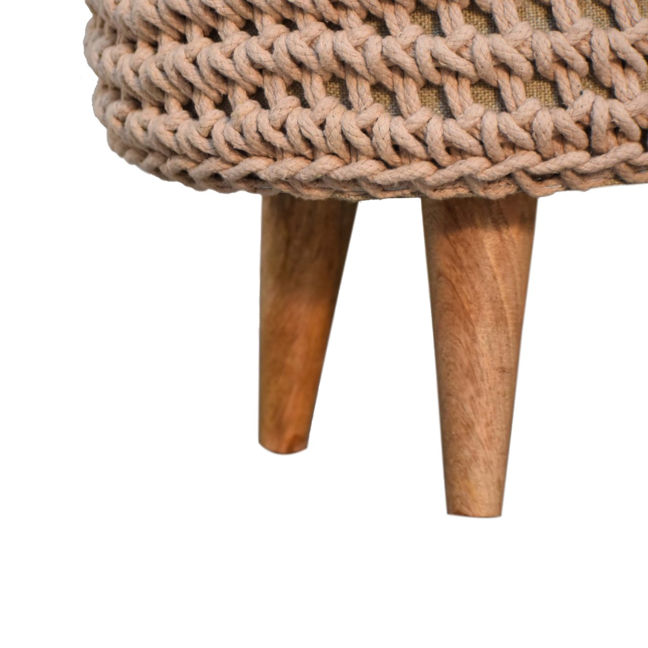 Solid Mango Wood Keeva Beige Oblong Footstool