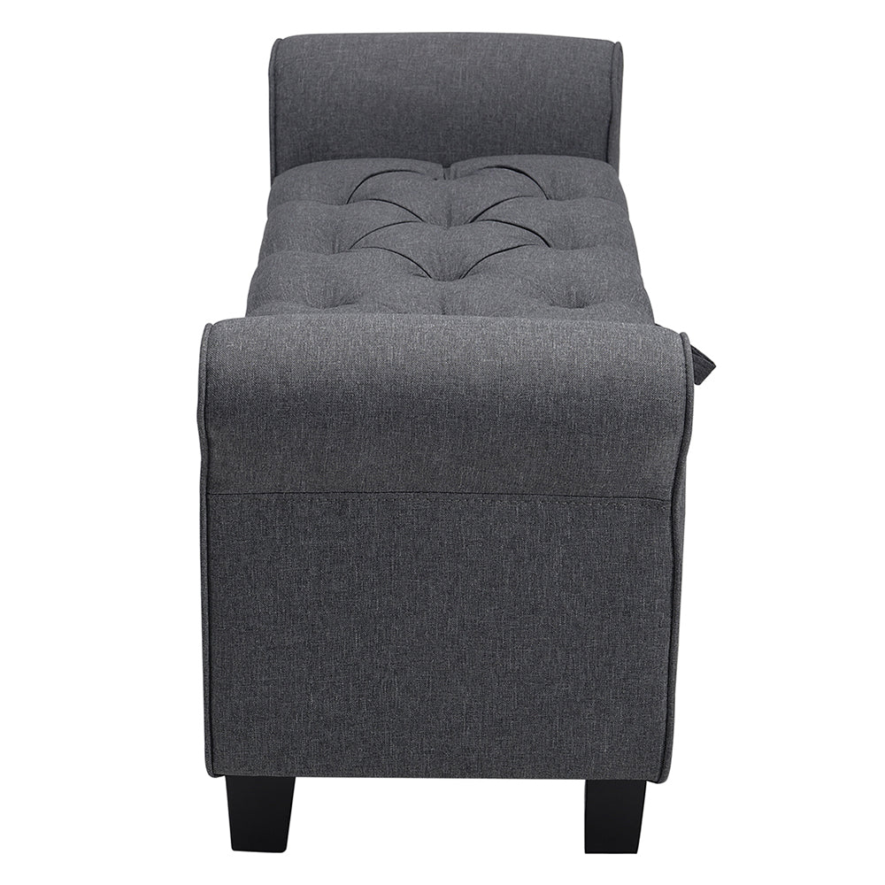 Linen Storage Ottoman Bench with Splayed Armrests, 115cm - Stylish Chaise with Hidden Storage and Rubberwood Legs