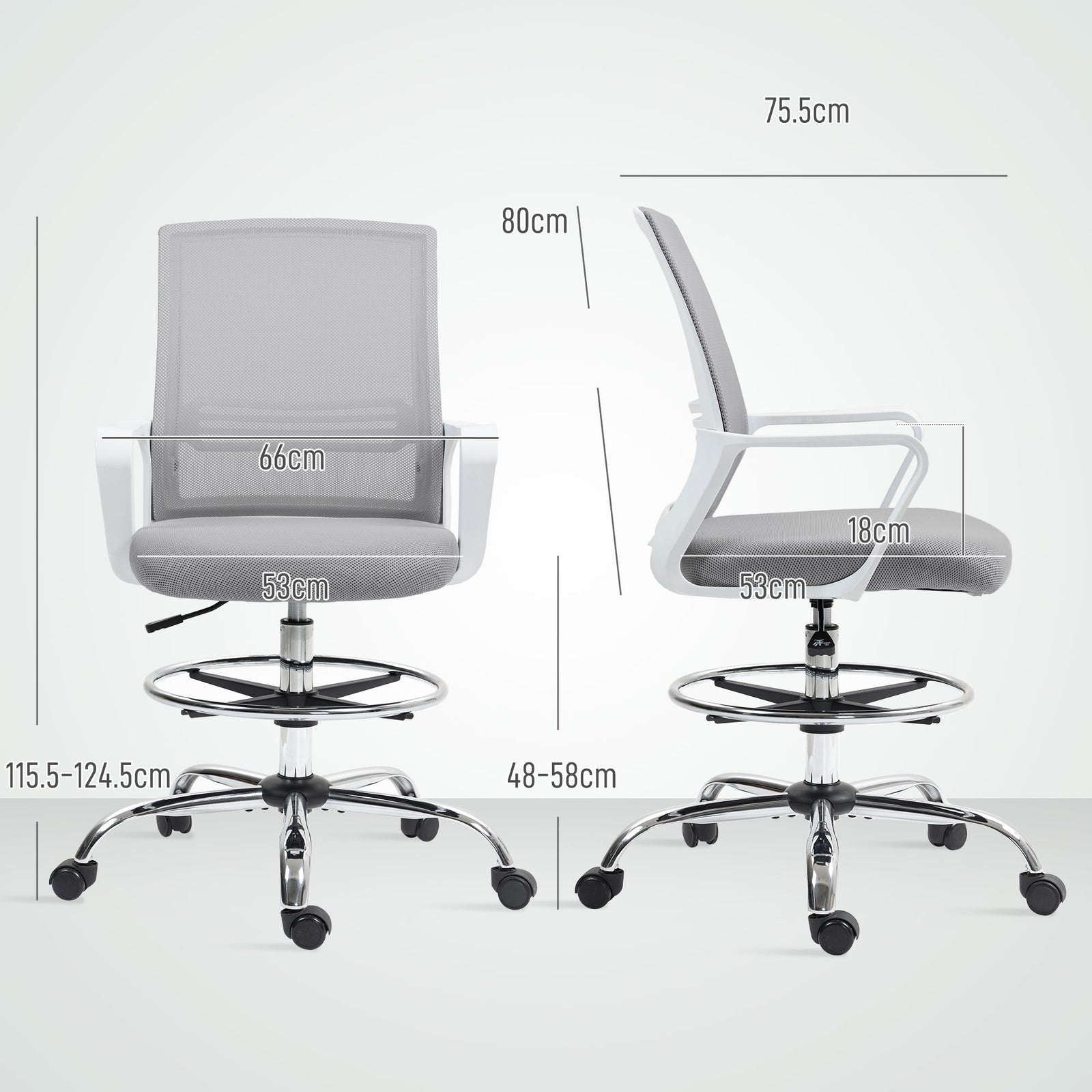 Draughtsman Chair, Ergonomic | Grey