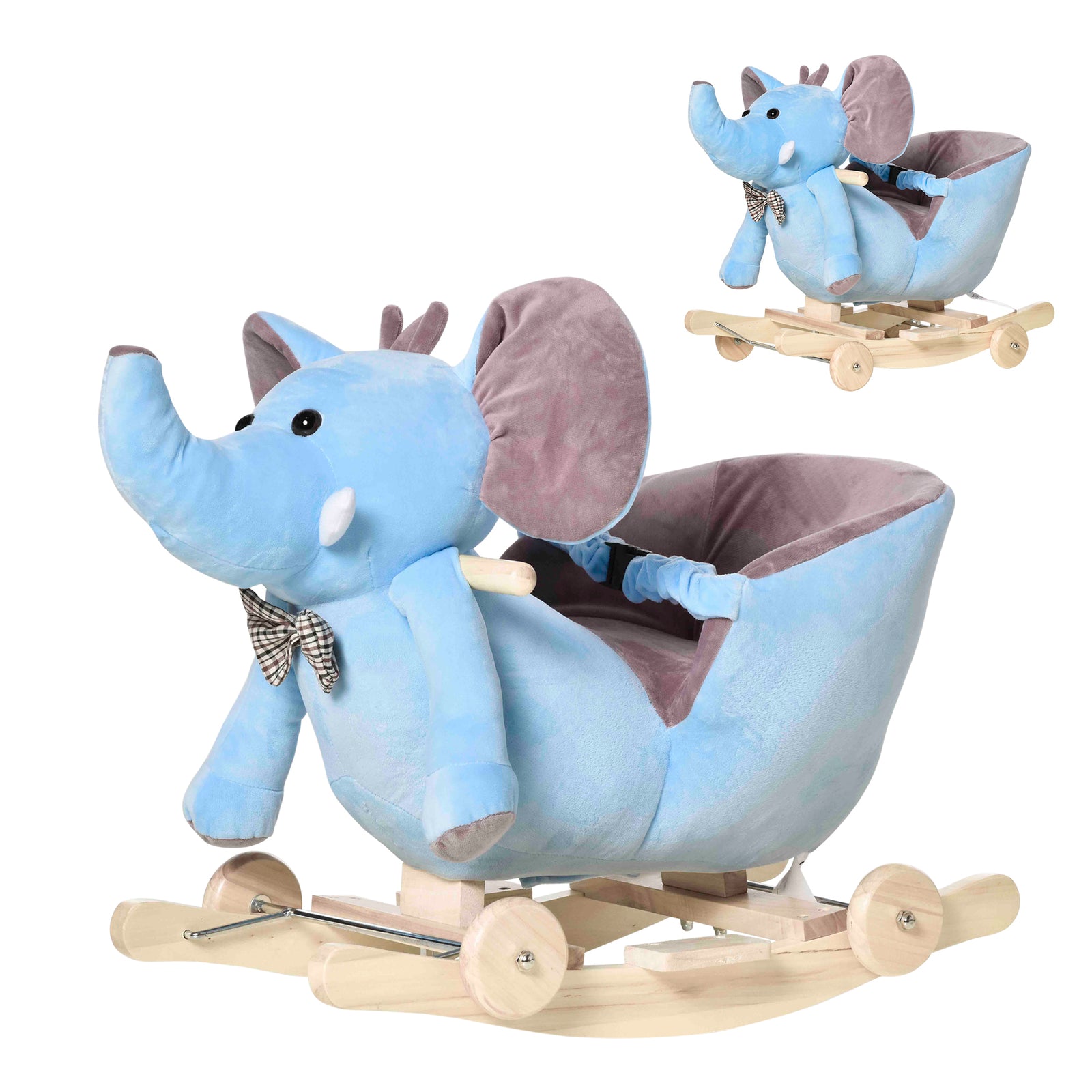 2-in-1 Baby Rocking Horse Ride On Elephant W/ Wheels Music | Blue