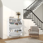Narrow Shoe Storage Cabinet With 2 Flip Drawers For 12 Pairs