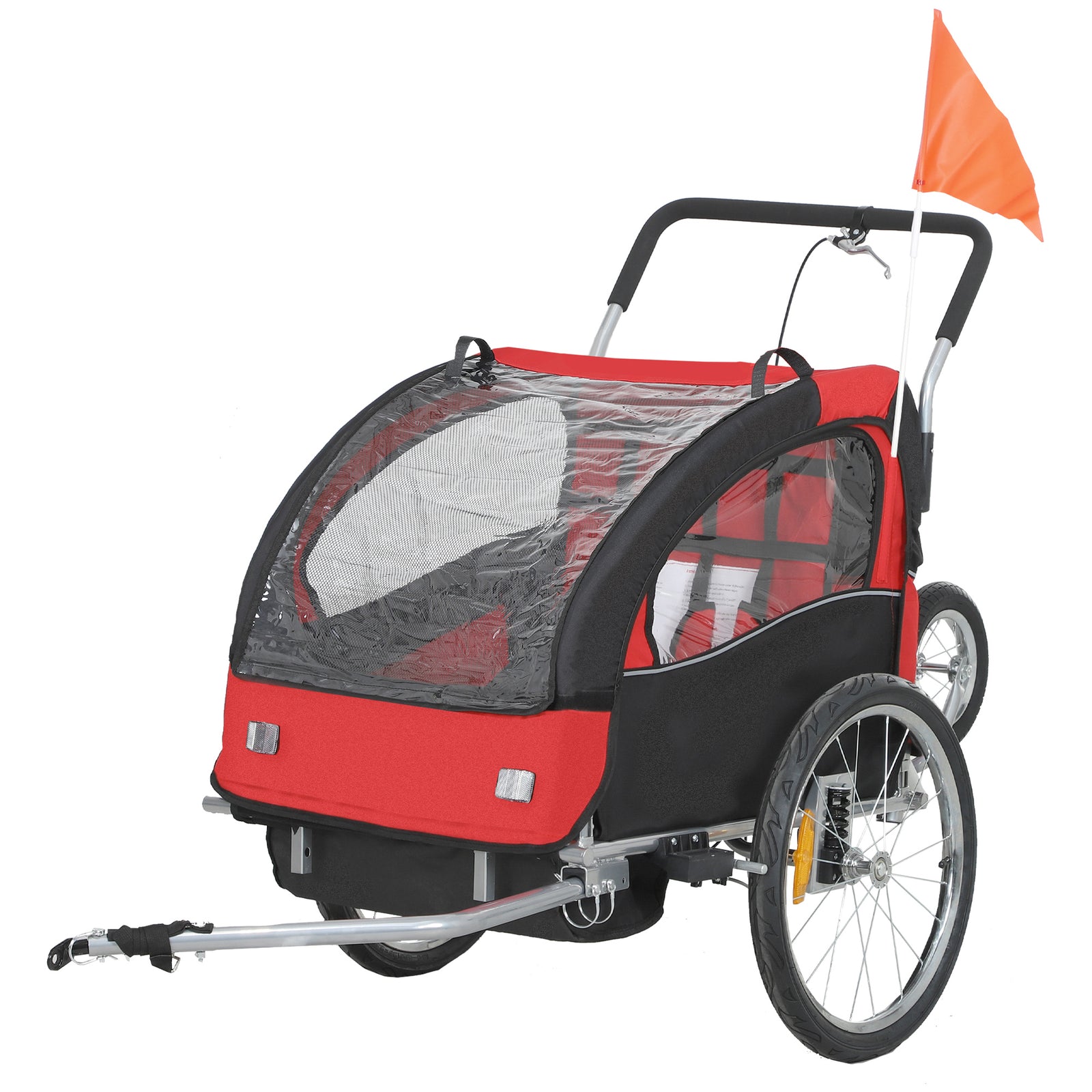 2 Seat Bike Trailer With 5 Point Harness, Safety Flag, Reflectors | Red