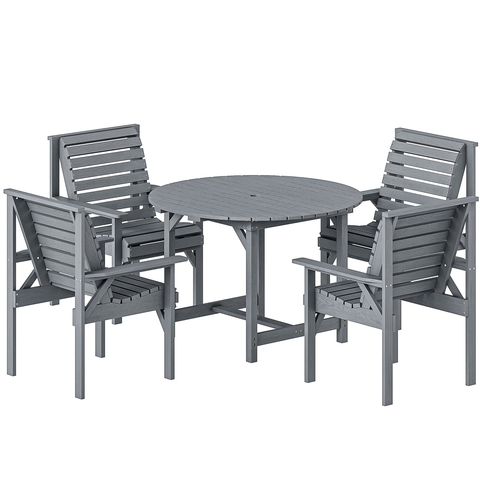 Garden Dining Set, Round Table And Chairs W/ Parasol Hole | Grey