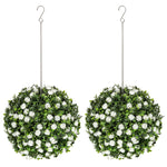 Set Of 2 Artificial Plant Topiary Rose Balls, Faux Plants | White
