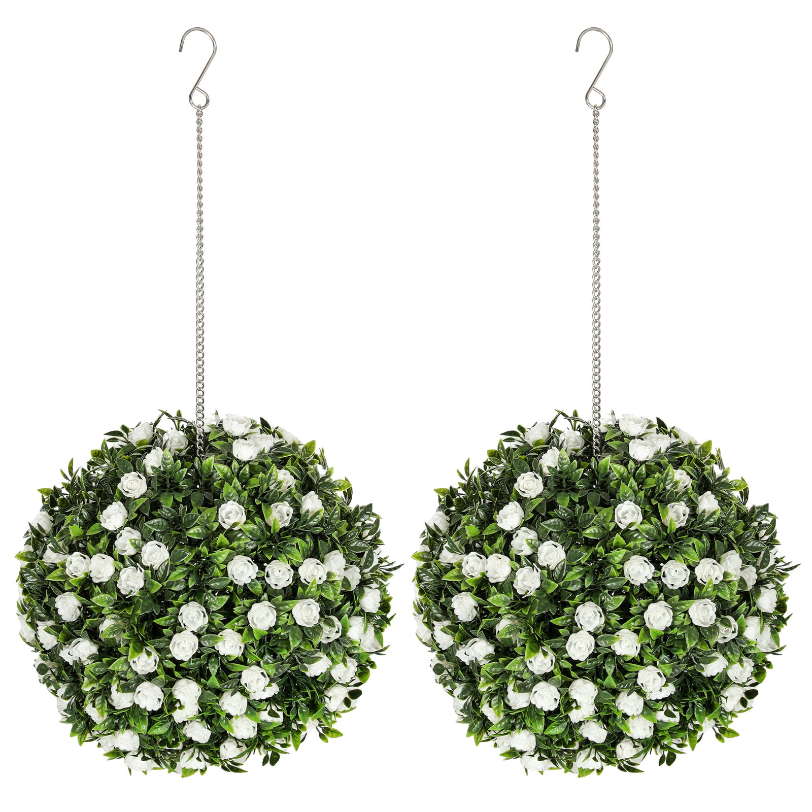 Set Of 2 Artificial Plant Topiary Rose Balls, Faux Plants | White