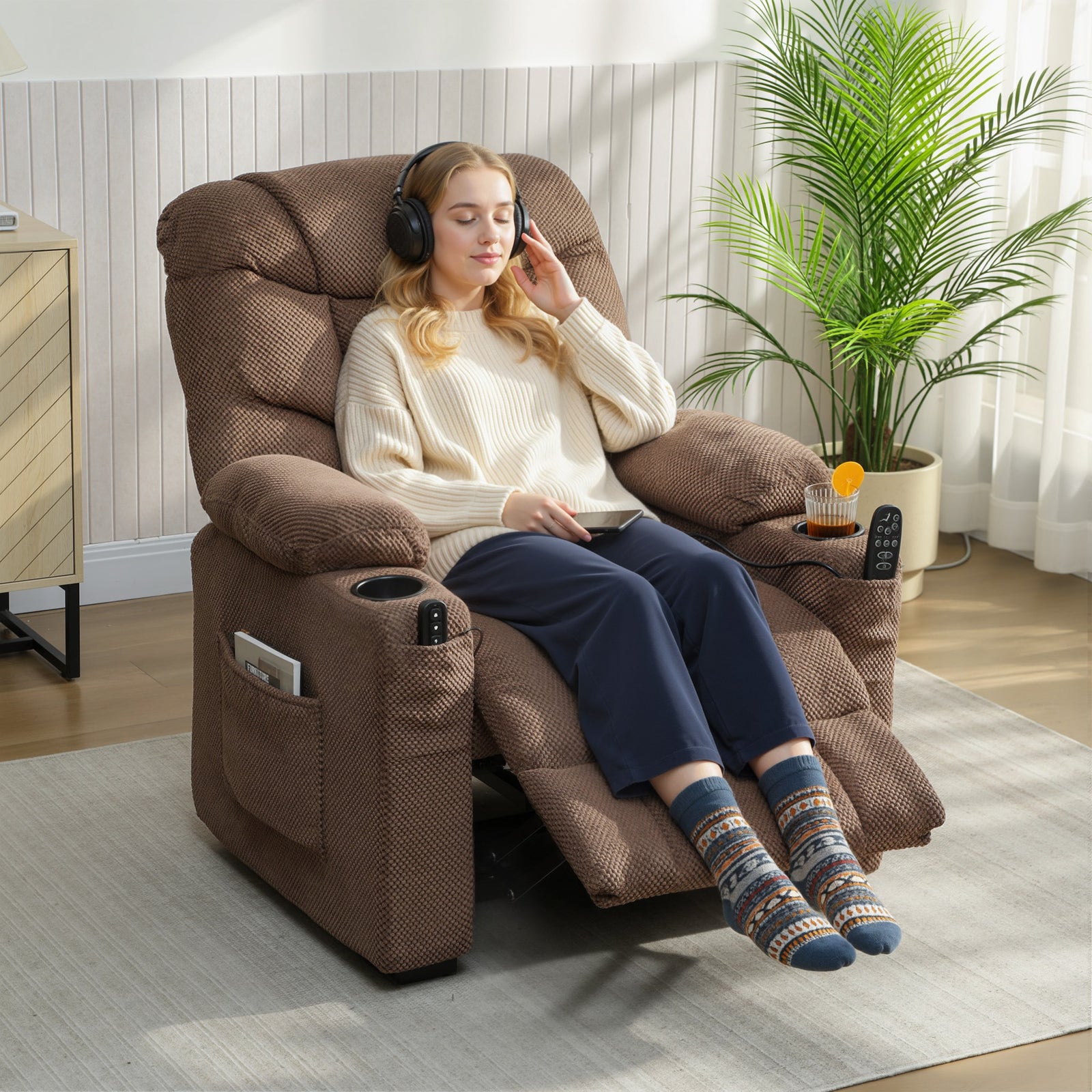 Electric Massage Recliner Armchair With Heat, Reclining Chair | Brown