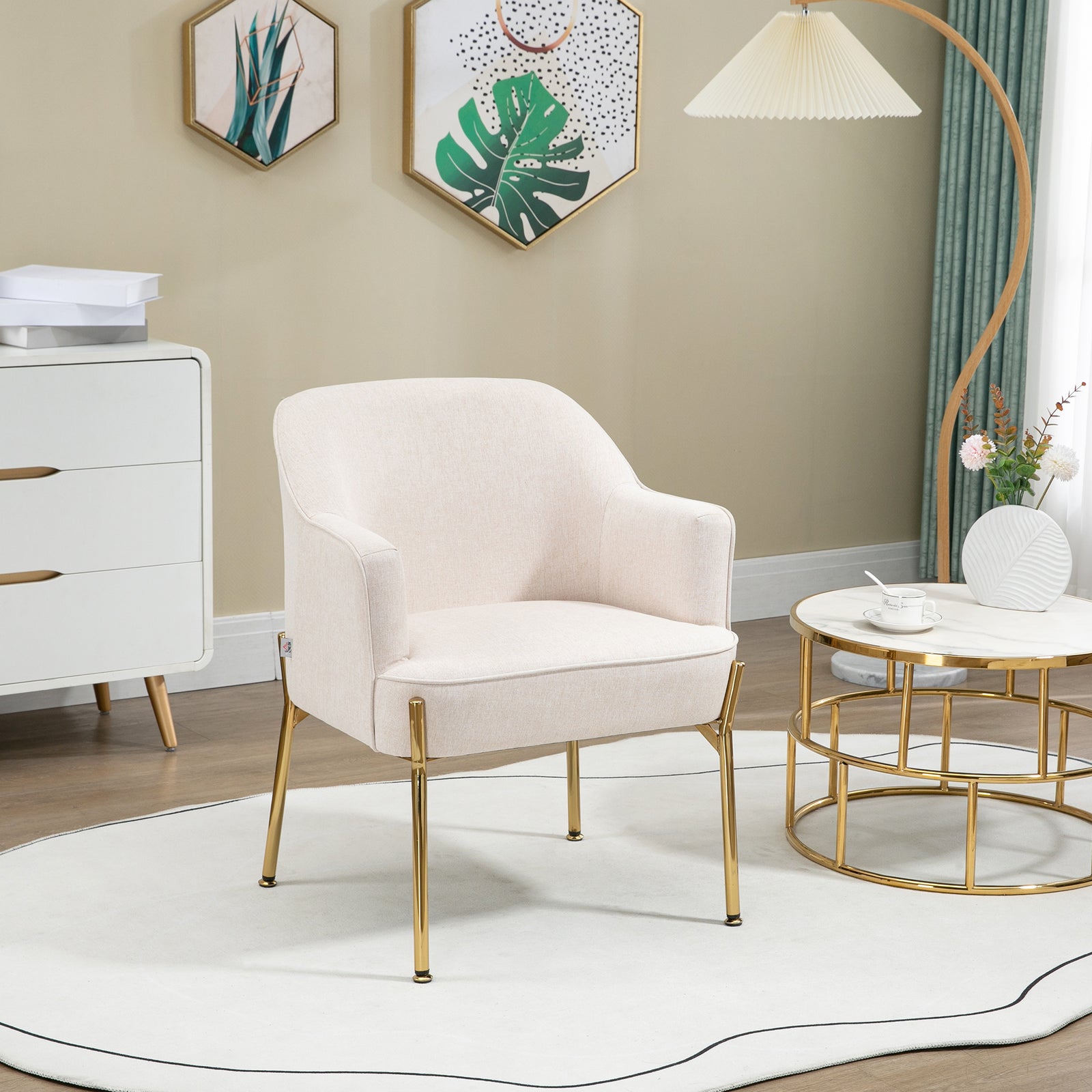 Fabric Armchair Accent Chair W/ Metal Legs For Living Room