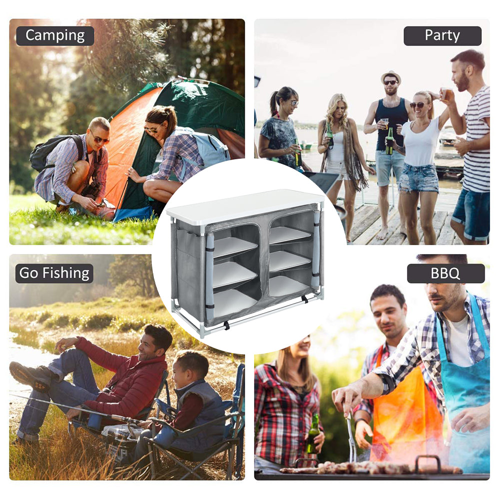 Portable Outdoor Camping Kitchen Unit With 6 Storage Shelves