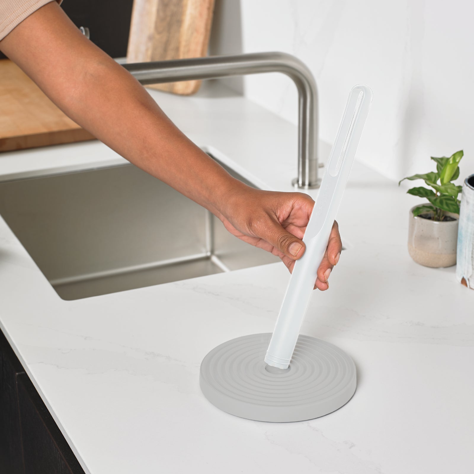 Recycled Kitchen Roll Holder - Stone Kitchen Sink Organiser - Integrated Dishcloth Rail - Made in the UK
