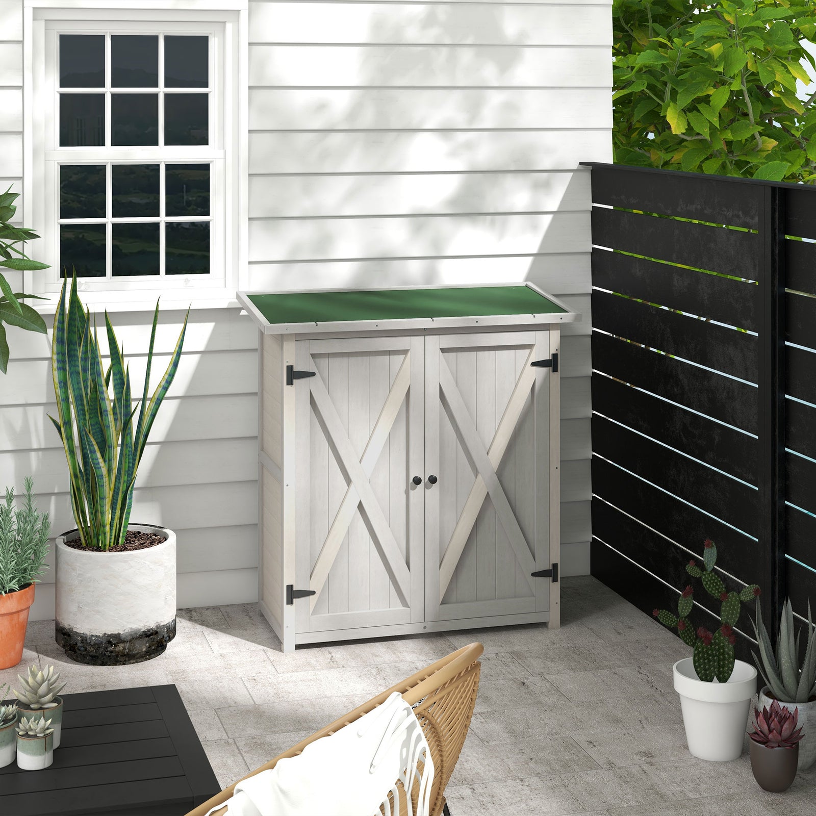 Wood Garden Storage Shed Tool Cabinet Organizer W/ Shelves