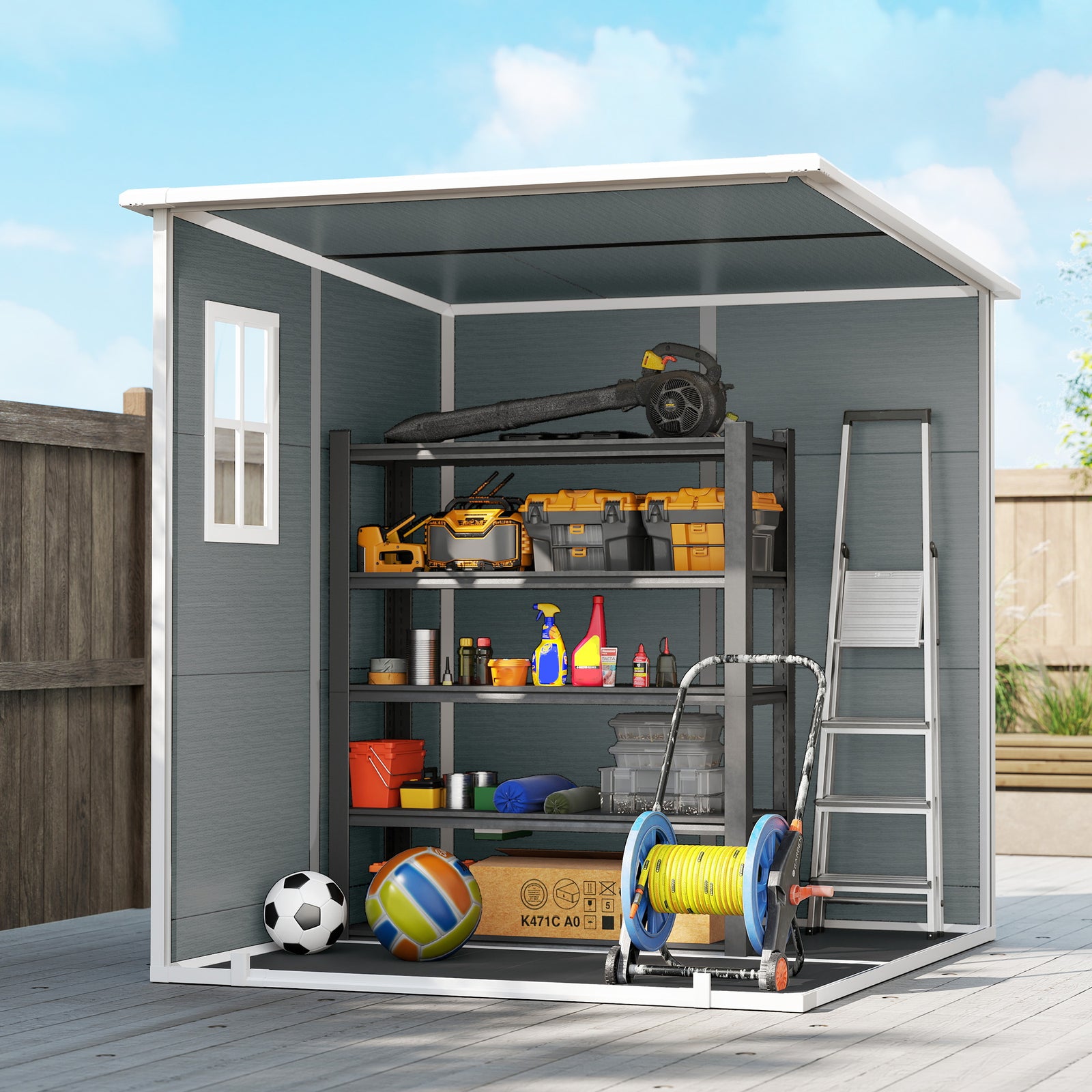 6 X 6 Ft Plastic Garden Shed With Floor, Lockable Doors | Grey