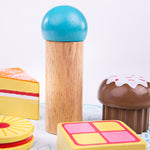 Wooden Cake Stand With 9 Cakes, Pretend Play Food