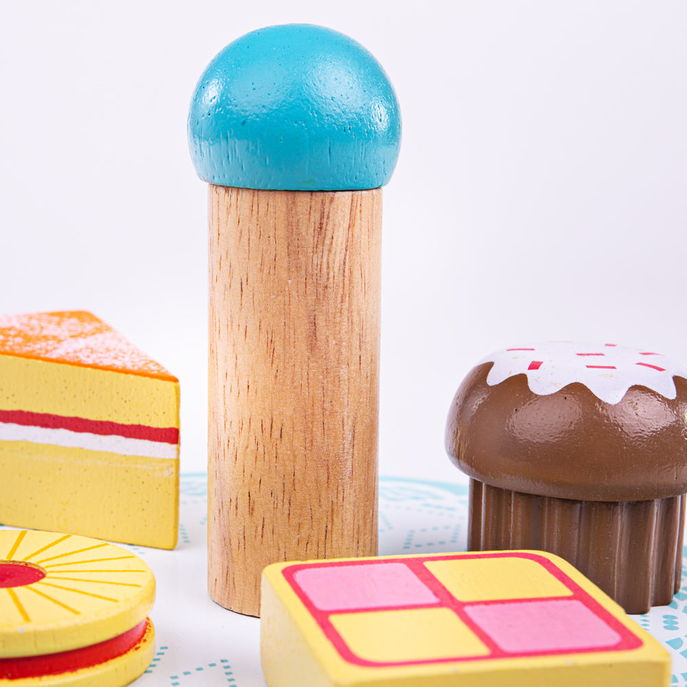 Wooden Cake Stand With 9 Cakes, Pretend Play Food