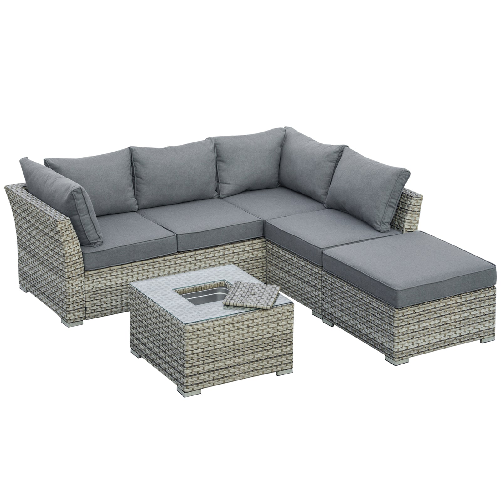 Patio Rattan Sofa Set W/ Ice Bucket