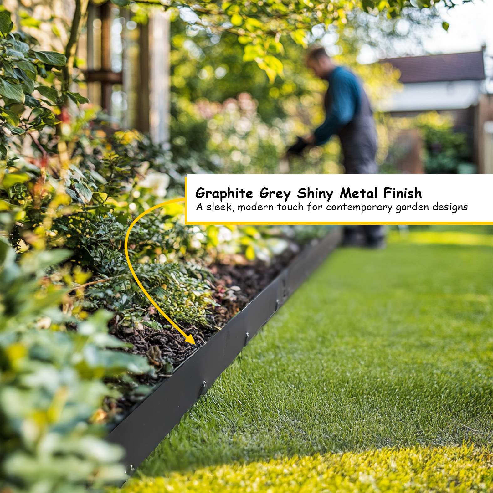 Metal Lawn Edging Garden Border - 5 Pieces | 5m | Anthracite Grey