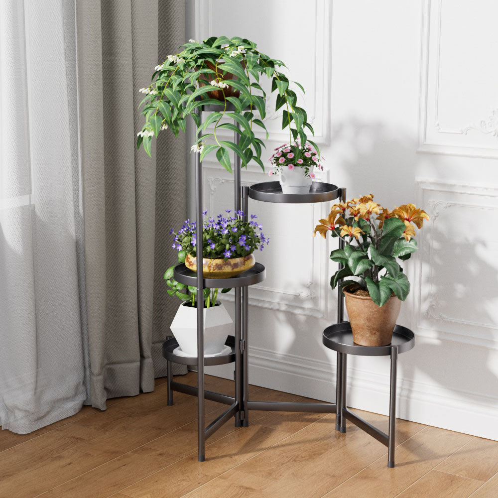 5-tier Foldable Iron Plant Stand Multi-layer Freestanding Flower Rack For Indoor & Outdoor Use