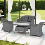 4 Pcs Rattan Garden Furniture, Padded Conversation Sofa Set