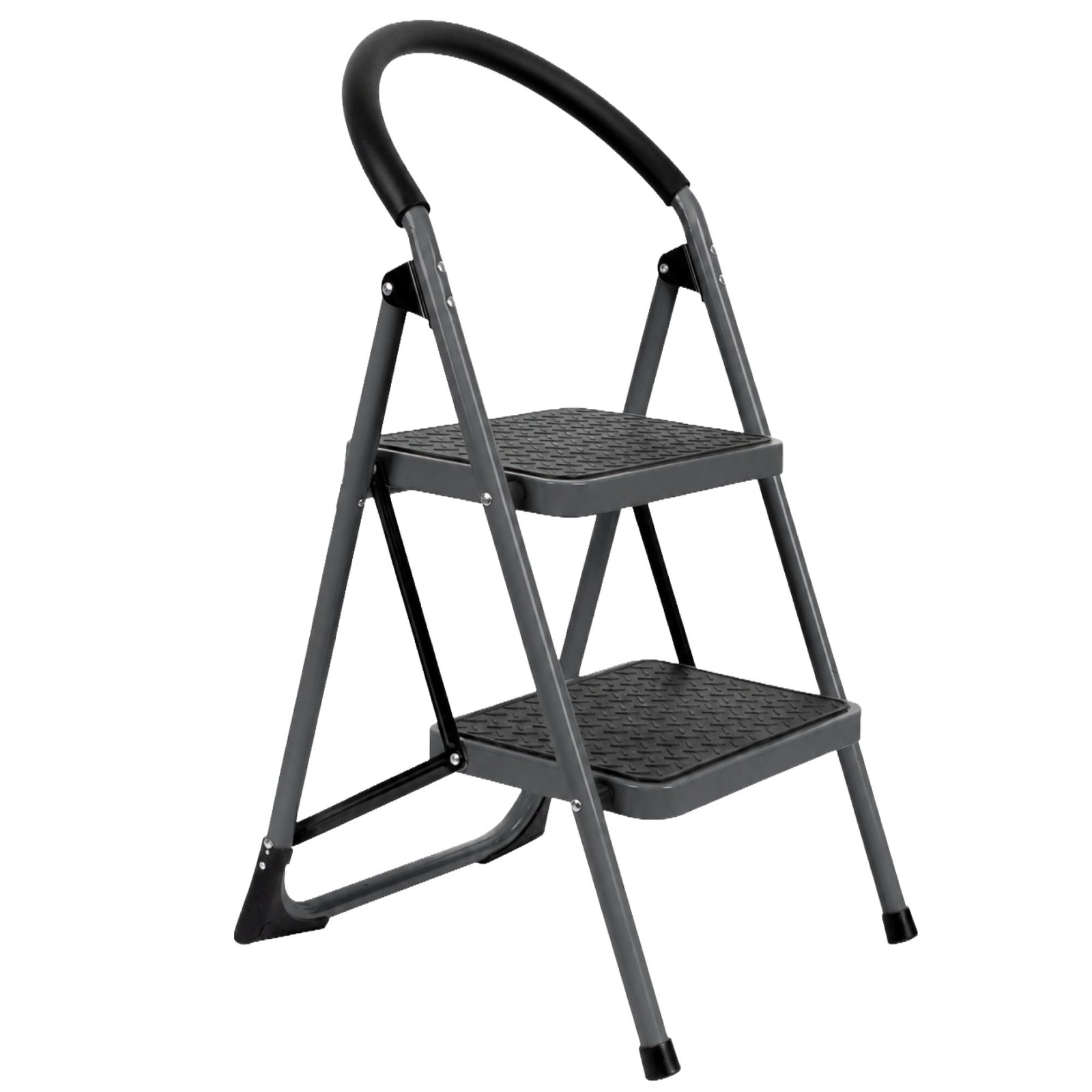 Step Ladder Premium Heavy-duty Steel Folding Step Stool 150kg Capacity | 2 Step | Grey