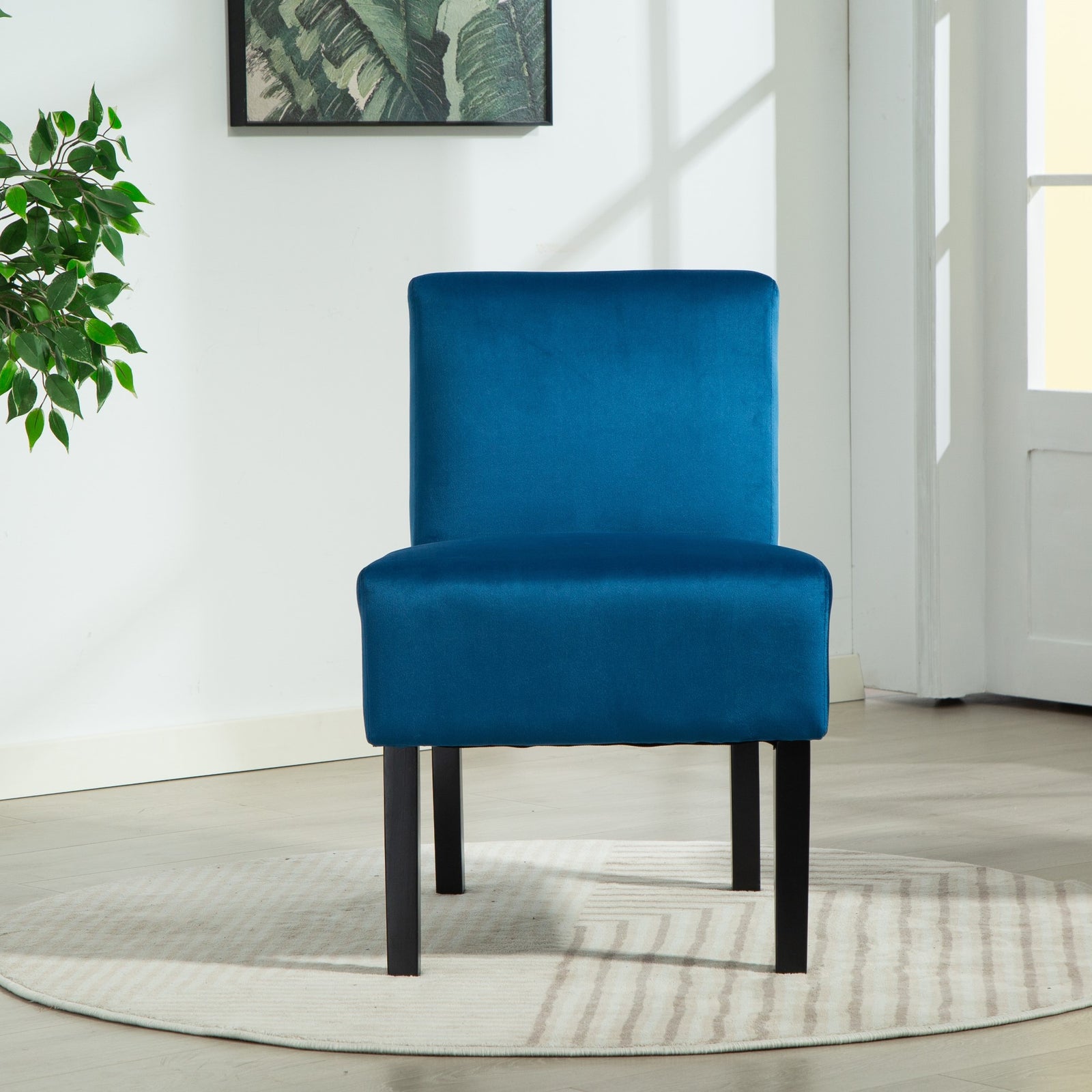 Valina Velvet Fabric Armless Accent Chair | Blue
