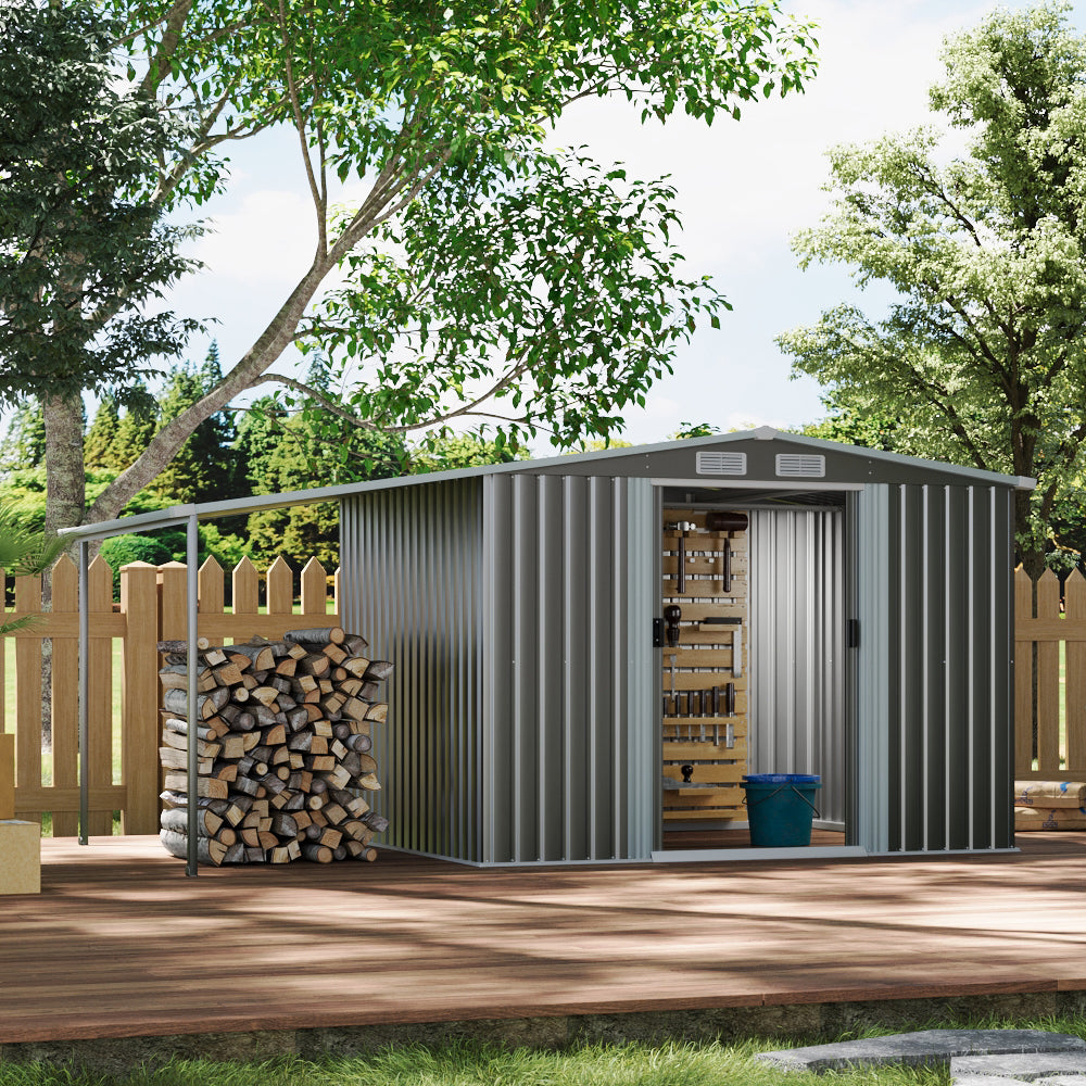 8.14 ft x 6.8ft Outdoor Metal Storage Shed With Extended Roof