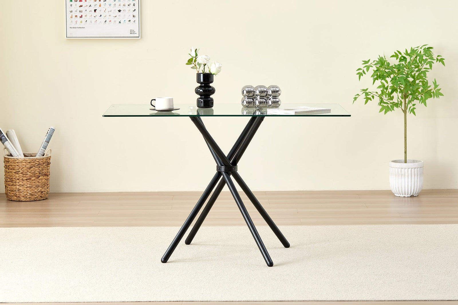 Modern Miami Rectangle Glass Dining Table With Starburst Black Legs | Black