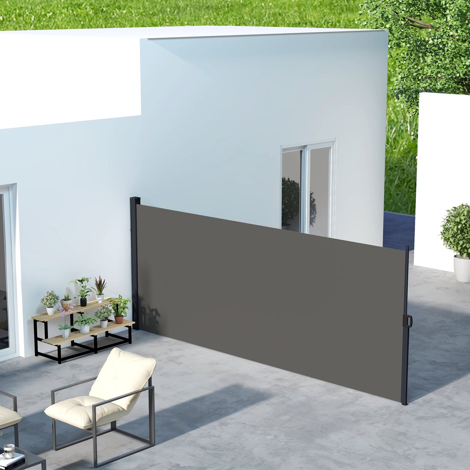 Retractable Side Awning, Garden Divider | Large | Dark Gray