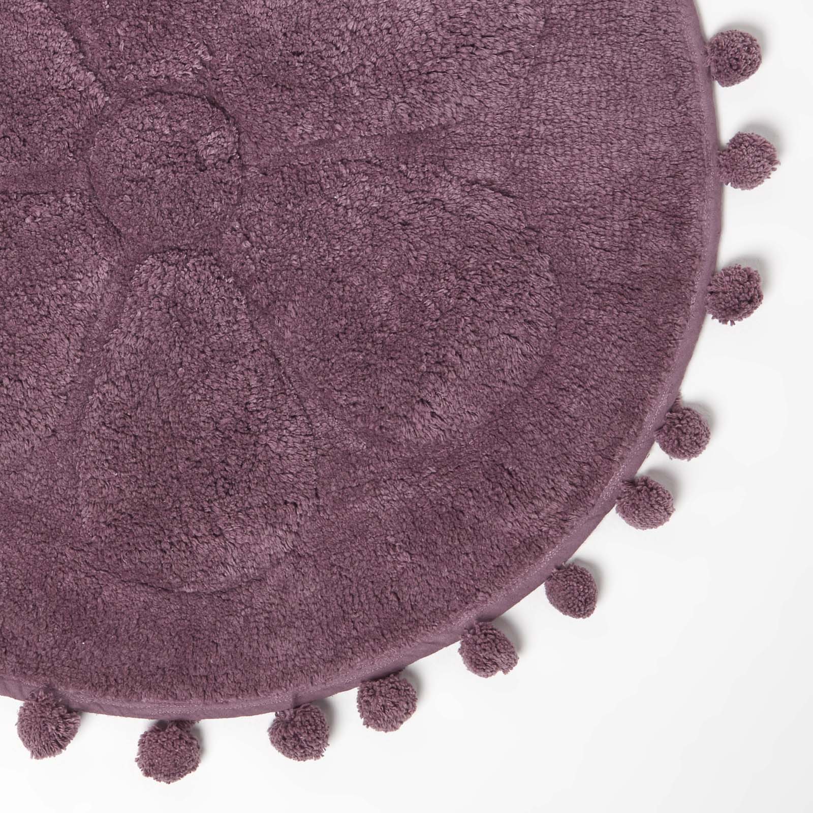 Floral Tufted Round Bathmat With Pom Poms | 60cm | Blush Pink