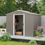 8 X 6ft Garden Storage Shed With Double Sliding Door Outdoor | Light Slate Gray