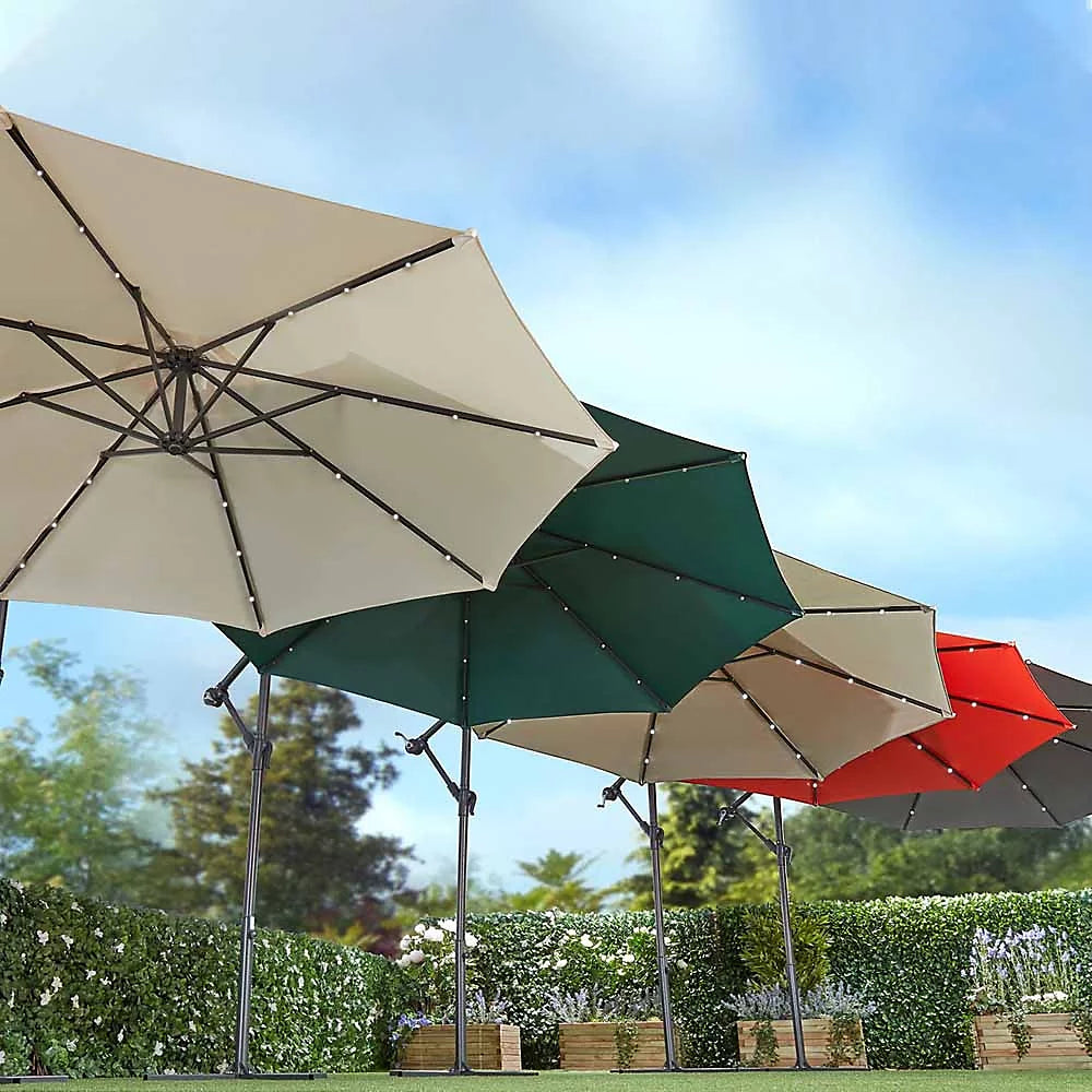 Solar LED Cantilever Parasol | Cream