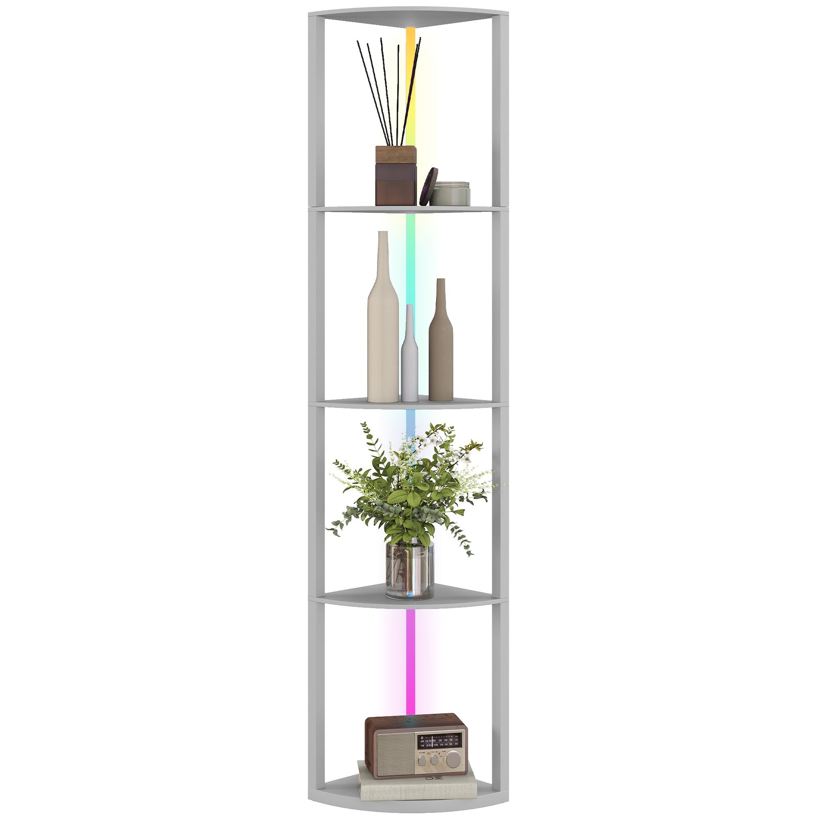 Rgb Led Floor Lamp With Shelves And Remote Control For Living Room | Grey
